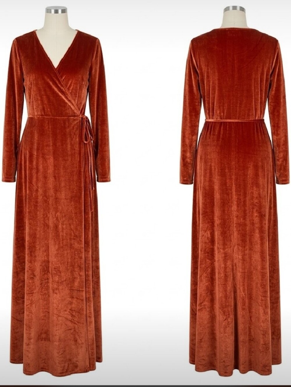 Baltic Born Burnt Orange Velvet Wrap Maxi Dress 3XL Autumn Vibes